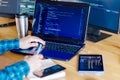 Software developer, freelancer working with program code Royalty Free Stock Photo