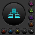 Multiple connections to mail server dark push buttons with color icons