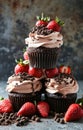 multiple cupcakes and strawberries sitting on top of strawberries