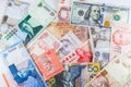 Multiple Currencies banknotes as colorful background