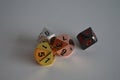 Multiple d10 ten sided dice die copper silver gold black Royalty Free Stock Photo