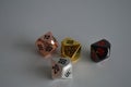 Multiple d10 ten sided percentage dice die copper silver gold black