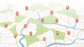 Multiple destinations, isometric. Gps tracking map. Track navigation pins on street maps, navigate mapping technology and locate