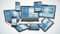 Multiple devices with data visualizations isolated on white background Royalty Free Stock Photo