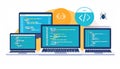 Multiple devices displaying lines of code, cybersecurity threat Royalty Free Stock Photo