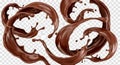 Swirling splashes of rich brown chocolate liquid on a transparent background flow Royalty Free Stock Photo