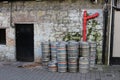 Empty metal kegs outside a bar in Ireland. Ireland is known for their drinking culture and tourists flock to the country to experi