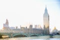Multiple exposure image of beautiful morning on the Westminster bridge with blur of walking people. View include Big Ben and House Royalty Free Stock Photo