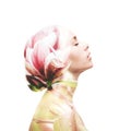 Multiple exposure. Woman and magnolia Royalty Free Stock Photo