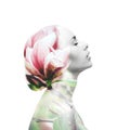 Multiple exposure. Woman and magnolia Royalty Free Stock Photo