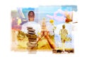 Multiple exposures of a yogi in different yoga positions Royalty Free Stock Photo