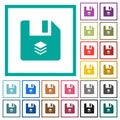 Multiple files flat color icons with quadrant frames