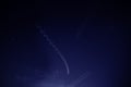 Multiple flying Airplane light trails blinking in the dark sky long exposure photography Royalty Free Stock Photo