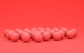 Multiple football balls in flat monochrome red scene, single color, 3d rendering Royalty Free Stock Photo