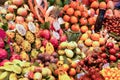 Multiple fruits display (Pomegranate,dragon fuits, Passion fruits,star apple, Papaya, Tomato,Mangosteen, Mango)