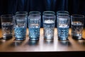 multiple glasses of fresh water lined up