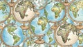 Multiple Globes Showing Different Continents Royalty Free Stock Photo