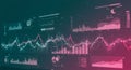 Multiple graphs and charts display various data visualizations on a digital interface. Royalty Free Stock Photo