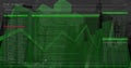 Multiple graphs moving over data processing against tall buildings in background Royalty Free Stock Photo