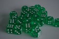 Multiple green plastic arcylic d6 six sided die dice variable focus