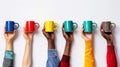 A Variety of Hands Holding Mugs.AI generated image Royalty Free Stock Photo
