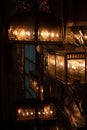 Multiple Hanukkah menorahs burning candles on the eighth night of the Festival of Lights. Royalty Free Stock Photo