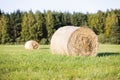 Multiple hay rolls on a field in summer in Hiiumaa, Estonia Royalty Free Stock Photo