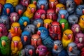 multiple head of birds packed together and straight look the same way.Generative AI Royalty Free Stock Photo