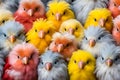 multiple head of birds packed together and straight look the same way.Generative AI Royalty Free Stock Photo