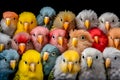 multiple head of birds packed together and straight look the same way.Generative AI Royalty Free Stock Photo