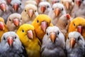 multiple head of birds packed together and straight look the same way. Generative AI Royalty Free Stock Photo