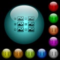 Multiple image selection with checkboxes icons in color illuminated glass buttons Royalty Free Stock Photo