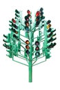 Multiple large traffic lights post made from green metal Royalty Free Stock Photo