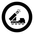 Multiple launch volley reactive rocket system fire shoots missiles icon in circle round black color vector illustration image