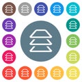 Multiple layers flat white icons on round color backgrounds