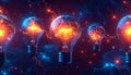 Light bulbs with glowing brainlike patterns inside Royalty Free Stock Photo