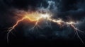 Multiple lightning strikes in dark stormy sky. Digital art depiction of thunderstorm