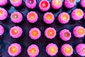 Multiple lotus shaped candle lighted up in temple for prayer