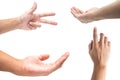 Multiple Male Hand Gestures isolated over white background