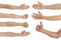 Multiple male hand gestures on white background.