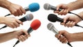 Multiple Microphones Held by Reporters for Interview Royalty Free Stock Photo