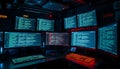 Multiple monitors setup, tech workspace, coding and data, Stock Photo, Generative AI Royalty Free Stock Photo