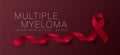 Multiple Myeloma Awareness Calligraphy Poster Design. Realistic Burgundy Ribbon. March is Cancer Awareness Month. Vector