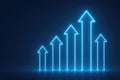 Neon Blue Arrows Pointing Upwards in a Growing Graph Formation on Dark Background glowing Royalty Free Stock Photo