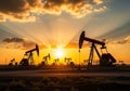 Oil Pumpjacks at Sunset Royalty Free Stock Photo