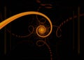 Multiple orange spirals on black background, mandala-like abstract design