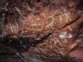 Multiple petroglyphs on cave wall - Snake Gulch, Arizona