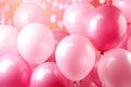 Multiple Pink Balloons Floating in the Air, The phrase happy birthday is displayed on pink balloons, forming a background for