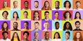 Multiple Portraits Of Multiethnic People In Collage Over Colorful Backgrounds Royalty Free Stock Photo