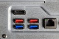 Multiple ports on computer show with USB, LAN, Display port Royalty Free Stock Photo